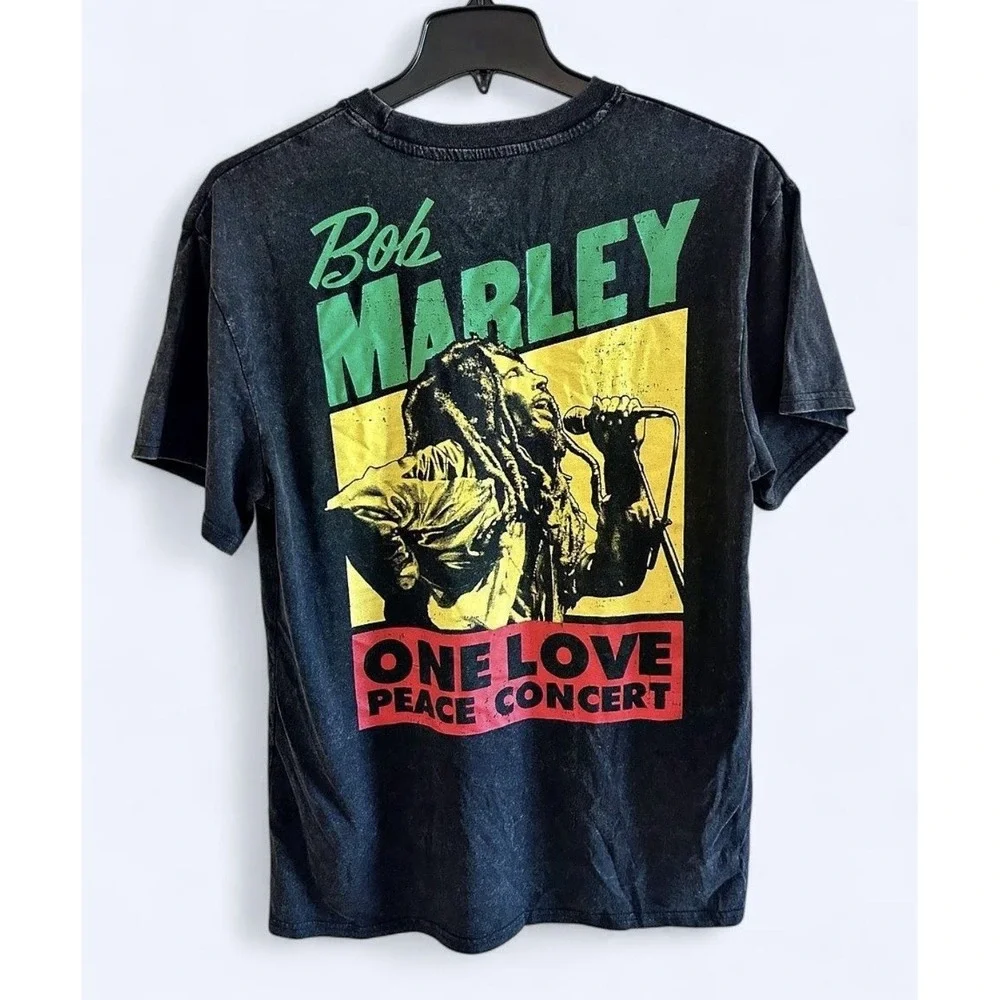 Bob Marley Acid Wash Concert T Shirt Retro Styling Reggae Music Large Black